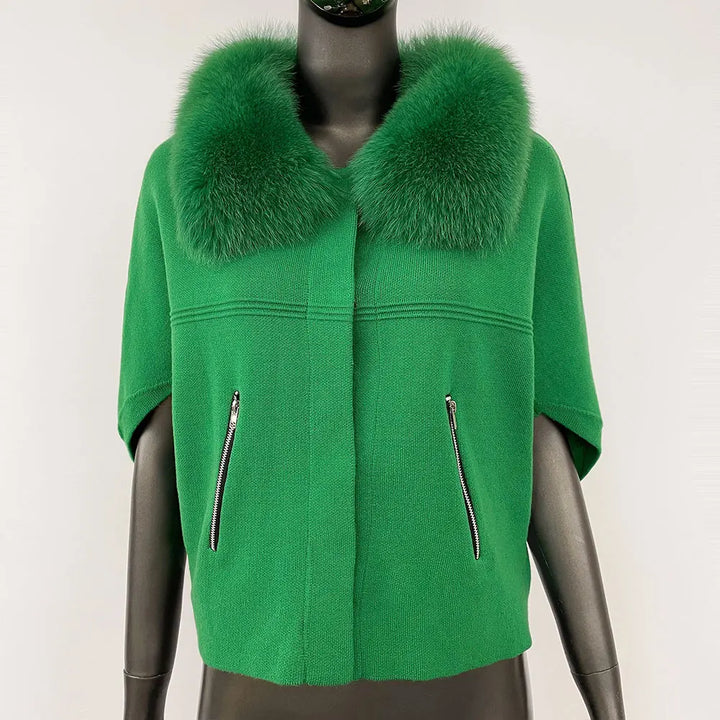 Luxury Fur Collar Knitted Coat