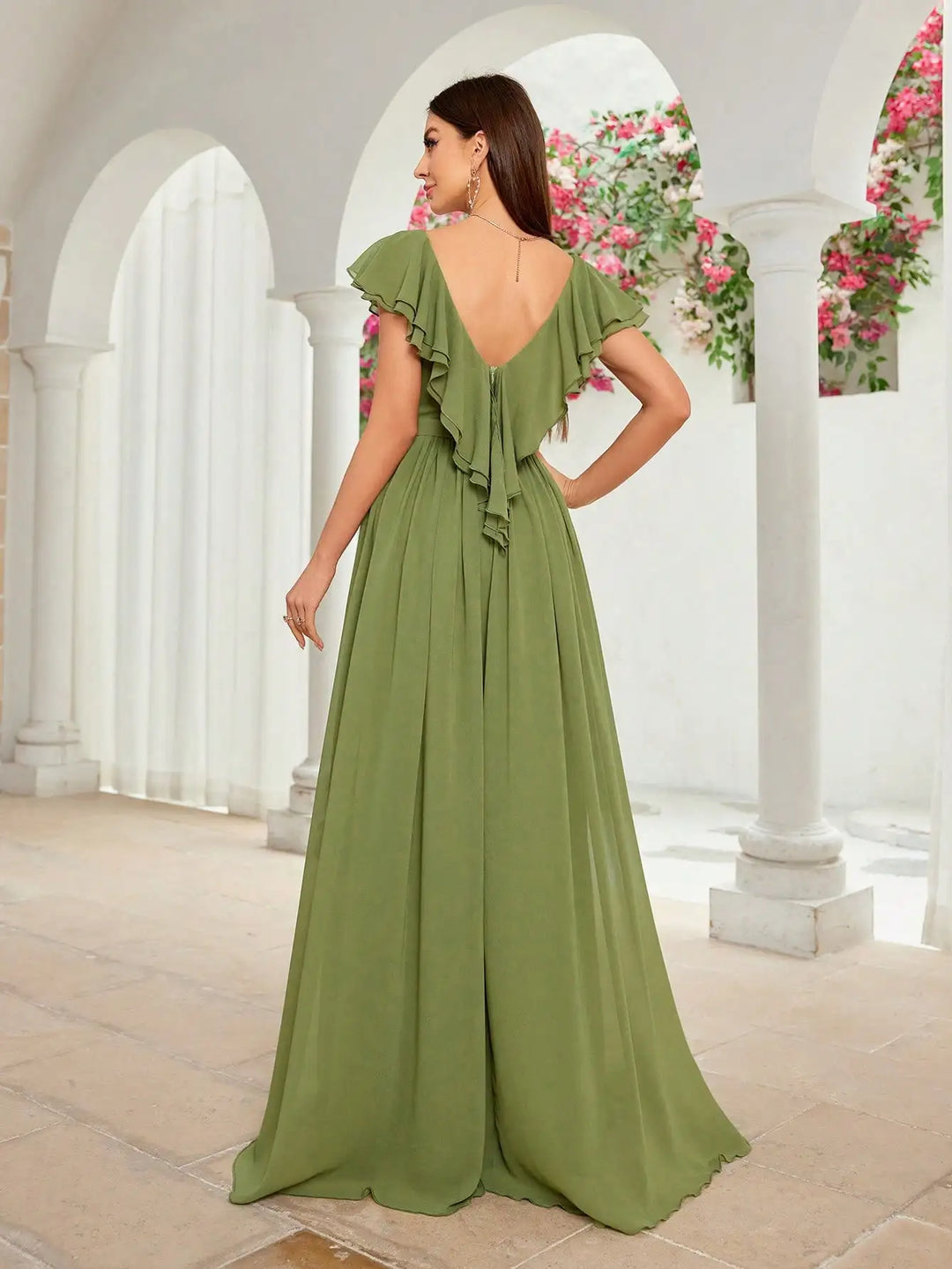 Graceful Ruffled Interlaced Party Gown