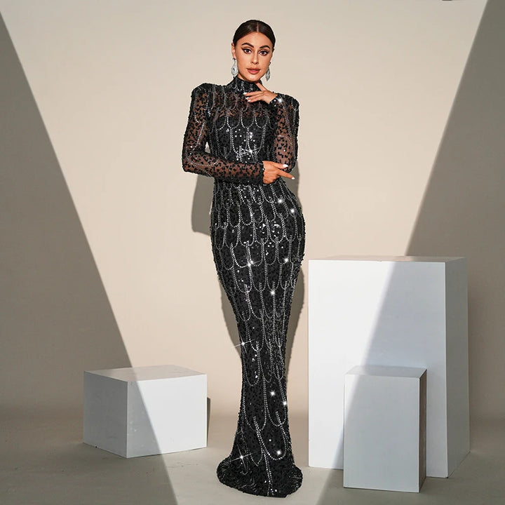 Stunning O Neck Sequined Prom Dress