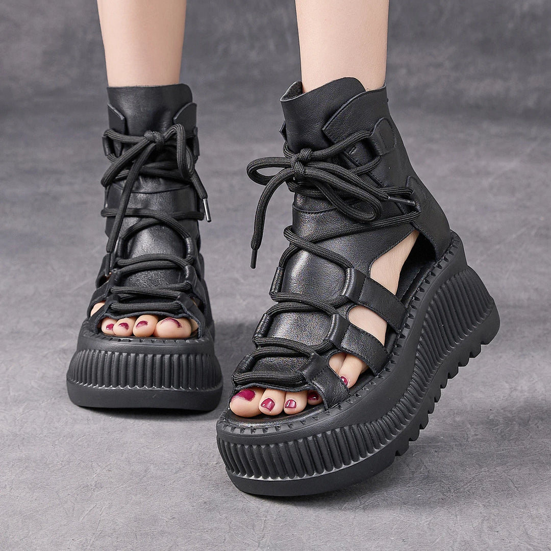 Luxury Peep Toe Wedge Platform Boots