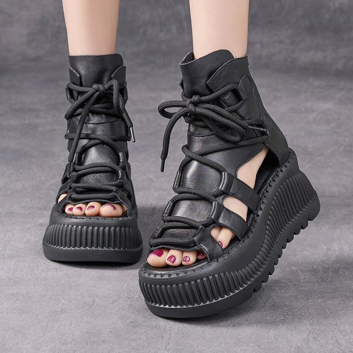 Luxury Peep Toe Wedge Platform Boots