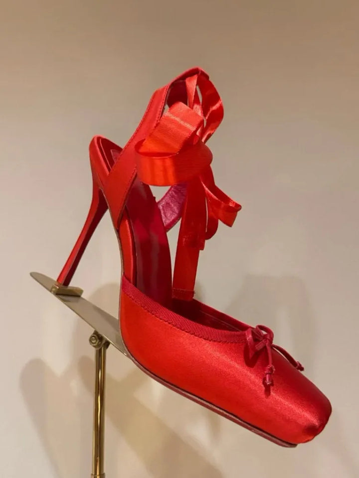 Fashionable Square Toe Satin Heels