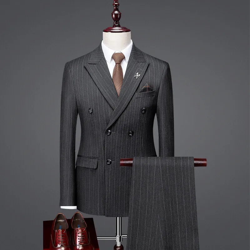 Dark gray pinstripe three-piece men&