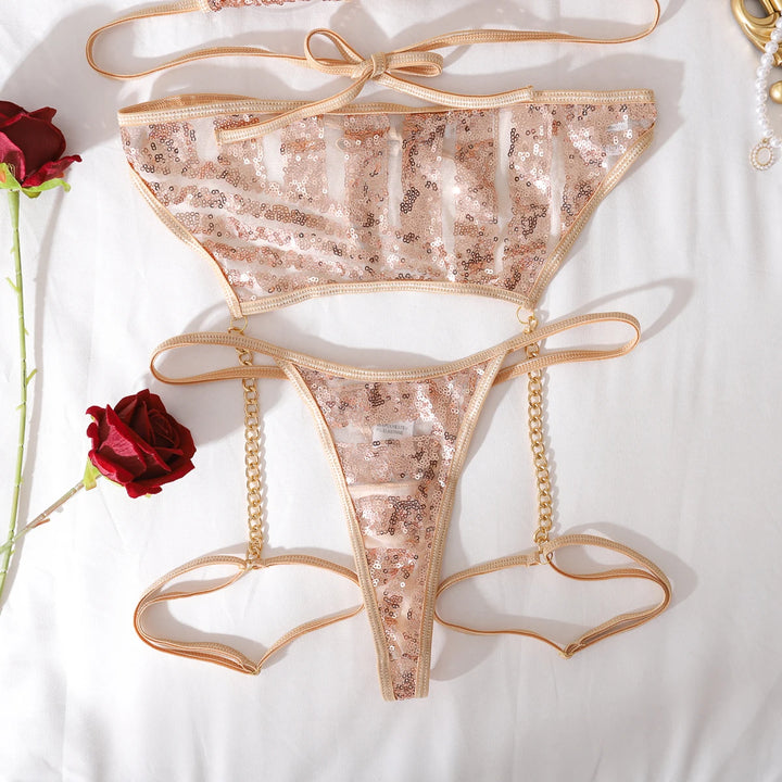 Stylish Shiny Sequin Tie Lingerie Set