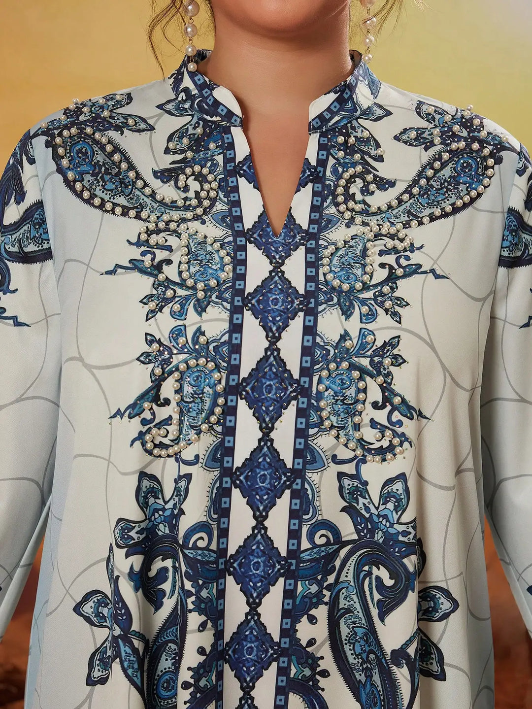 Decorative Stand-up Collar Abaya Dress