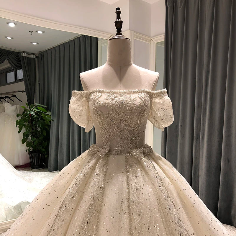 Puff Sleeve Lace Up Wedding Dress