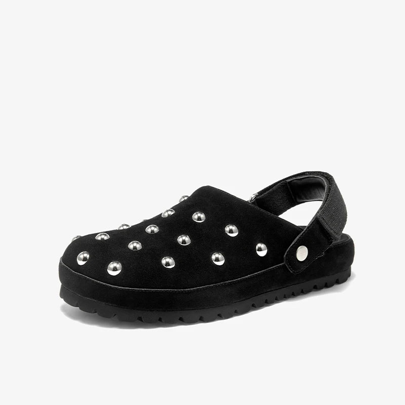 Rivet Decorated Suede Flat Mules
