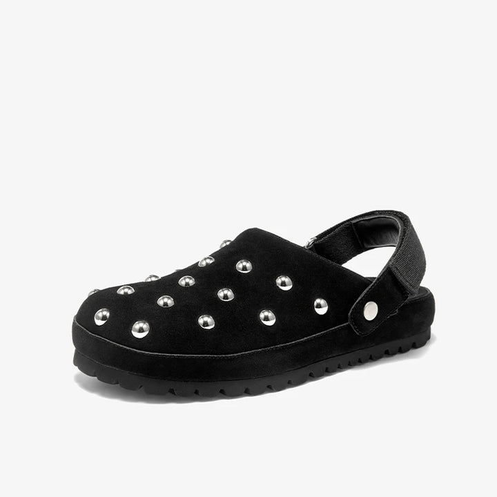 Rivet Decorated Suede Flat Mules