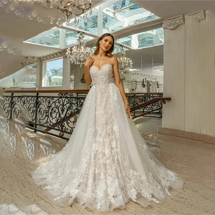 Sweet Beaded Backless Bridal Gown - Detachable Train