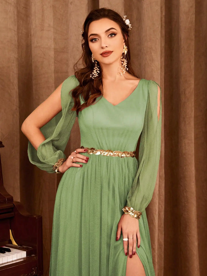 Effective Gauze Applique Evening Dress