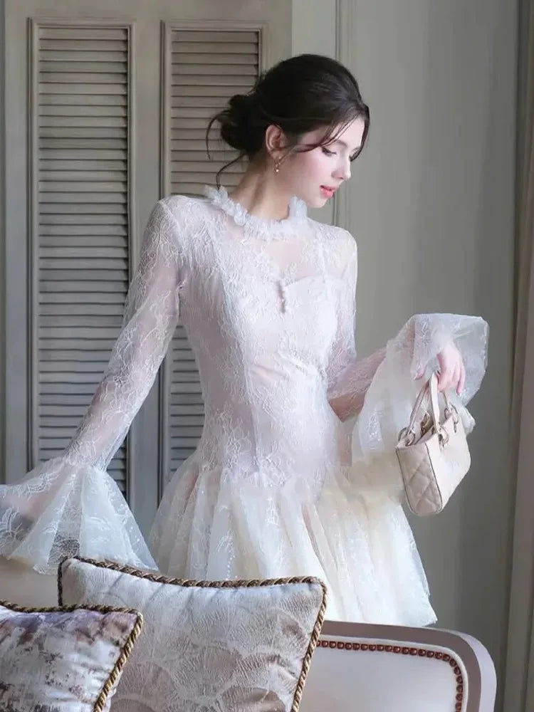 Lovely Embroidered Flare Sleeves Mini Party Gown