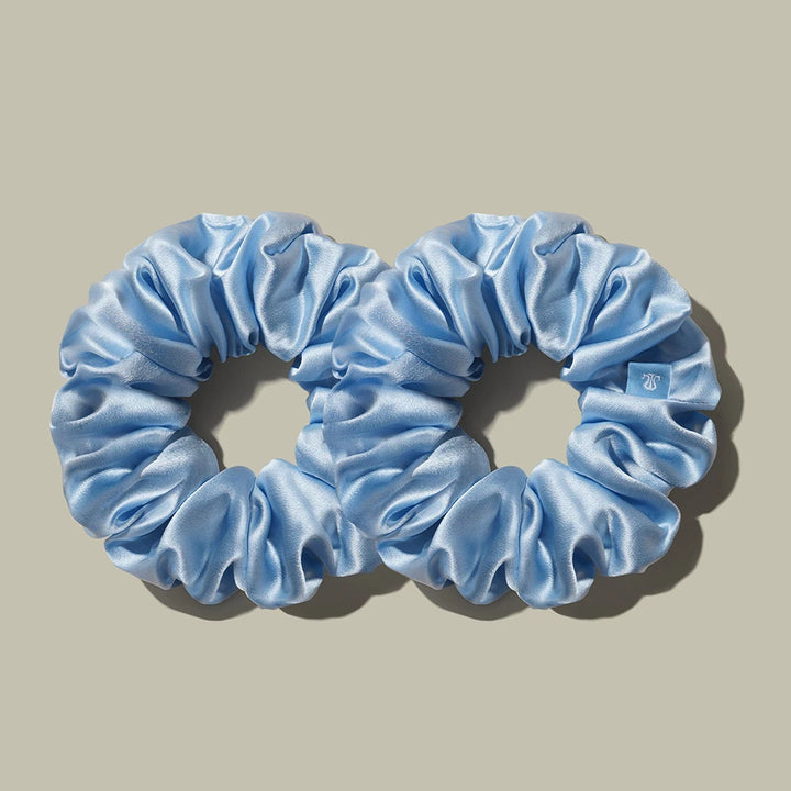 Light blue satin ponytail hair band scrunchies with gathered elastic