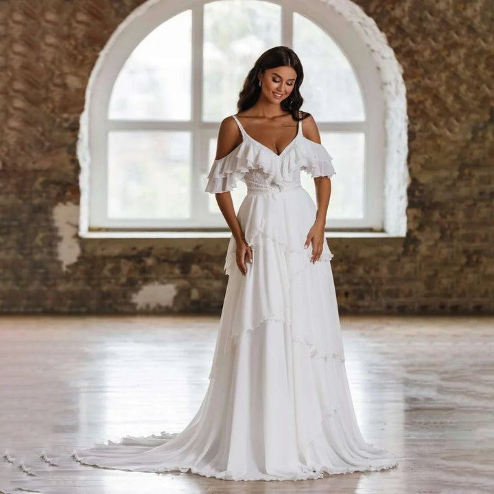 Charming Spaghetti Strap Boho Bridal Gown