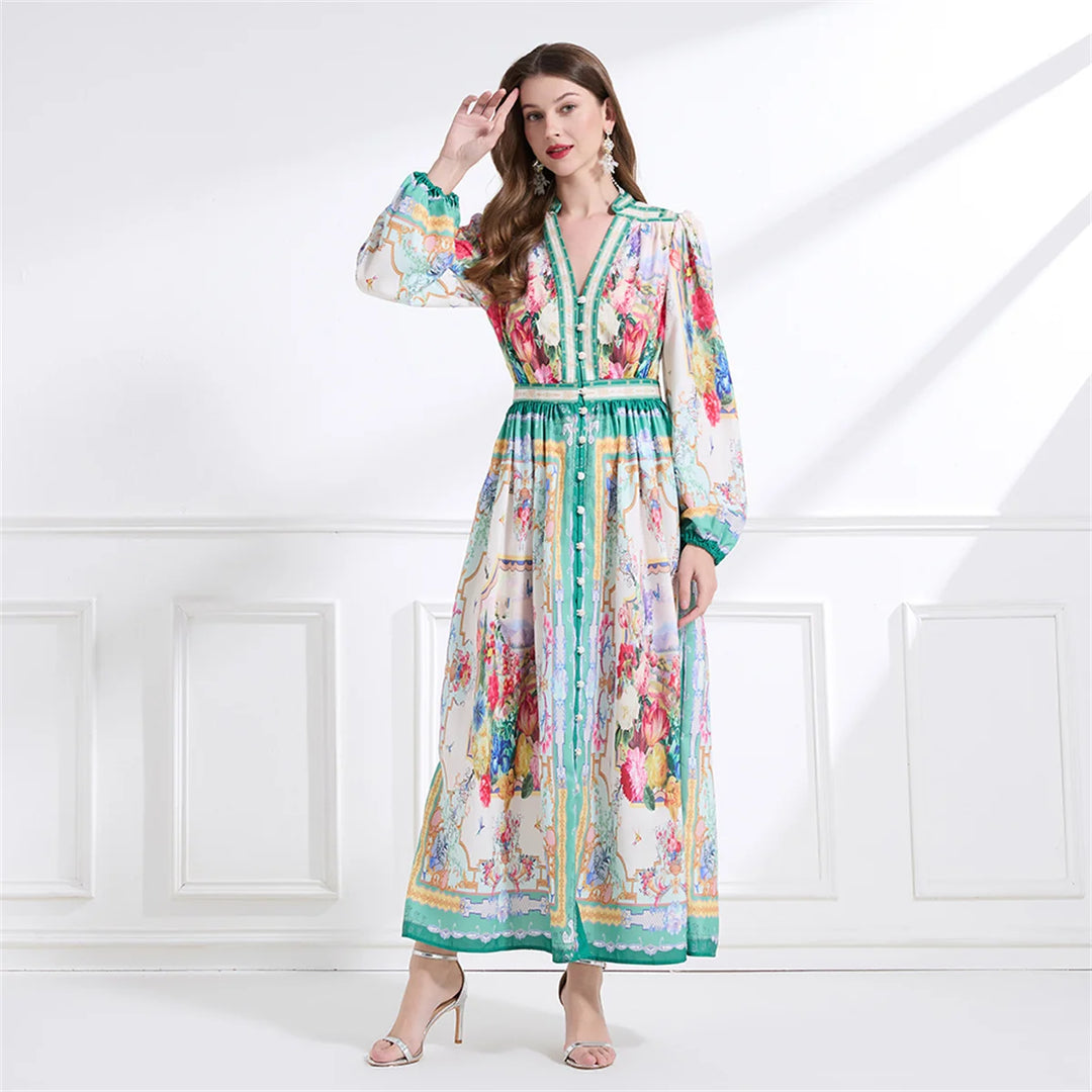 Single-breasted Boho Maxi Dress