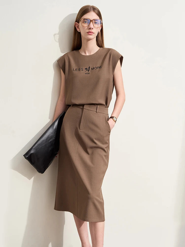 Minimalist O-Neck Commuter Skirt Suit