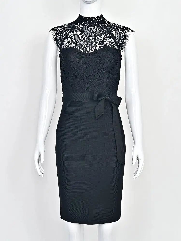 Elegant Lace Neck Evening Party Dress