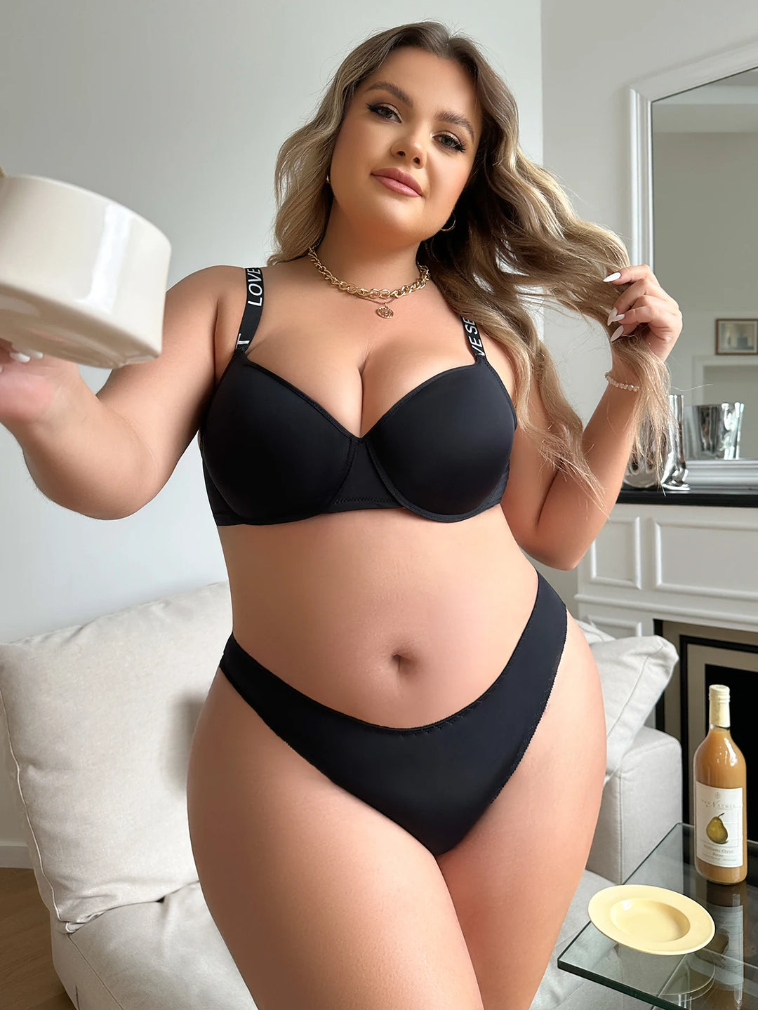 Black Plus Size Wraps Lifting Bra Set