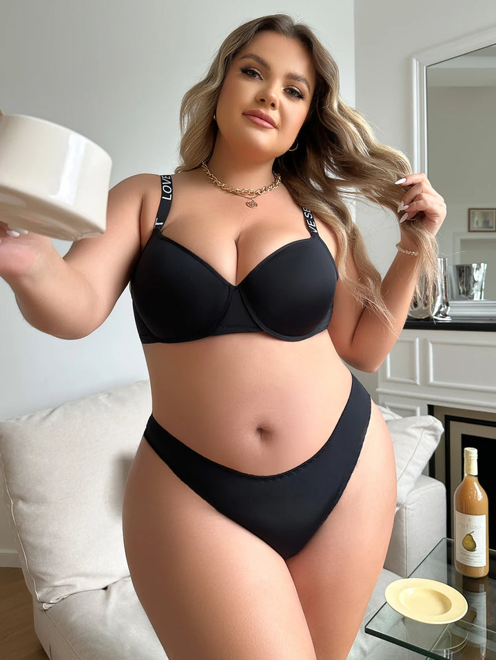 Black Plus Size Wraps Lifting Bra Set