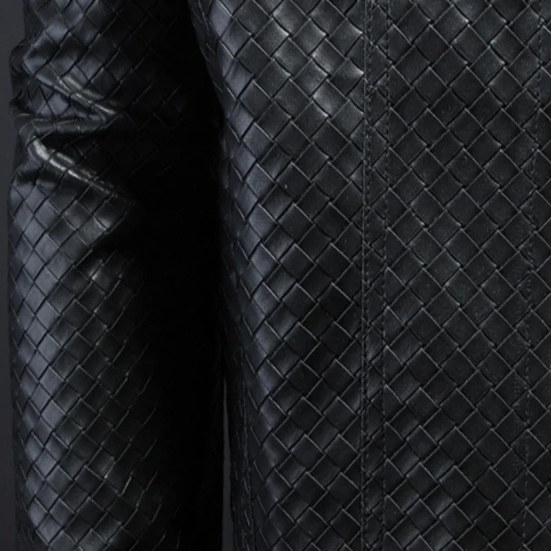 Luxury Woven Faux Leather Coat