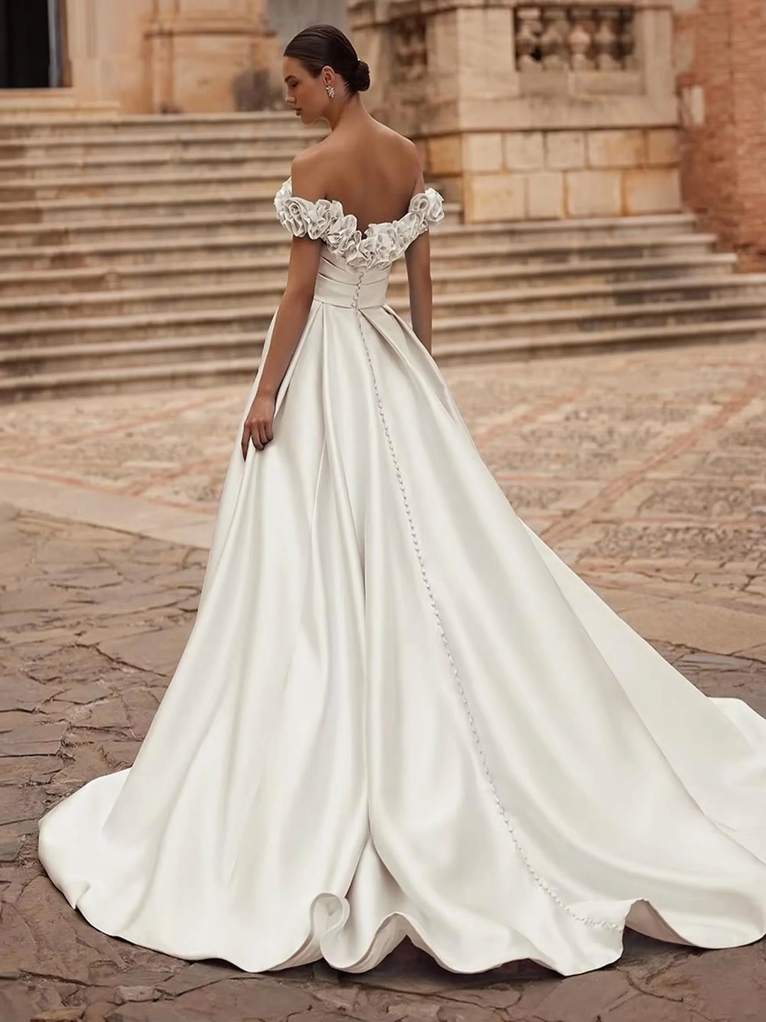 Fancy High Slit Satin Bridal Dress