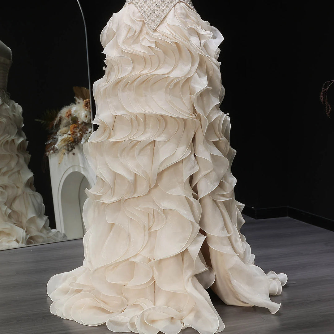 Luxury Ruffled Beaded Pearl Evening Dress