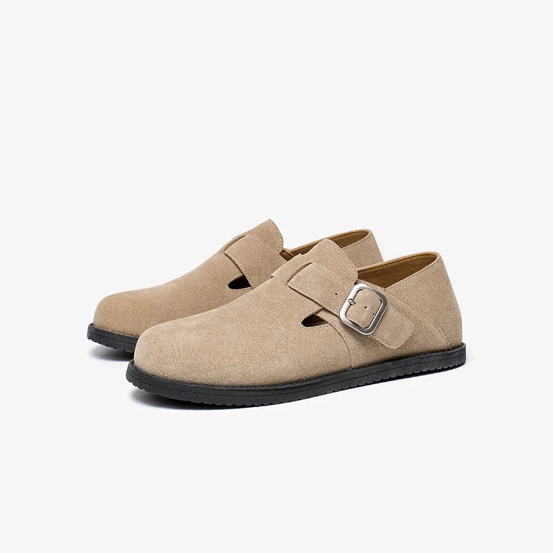 Casual Buckle Strap Cow Suede Flats