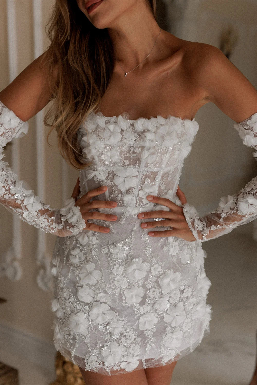 Dreamy Beads String Mini Wedding Dress