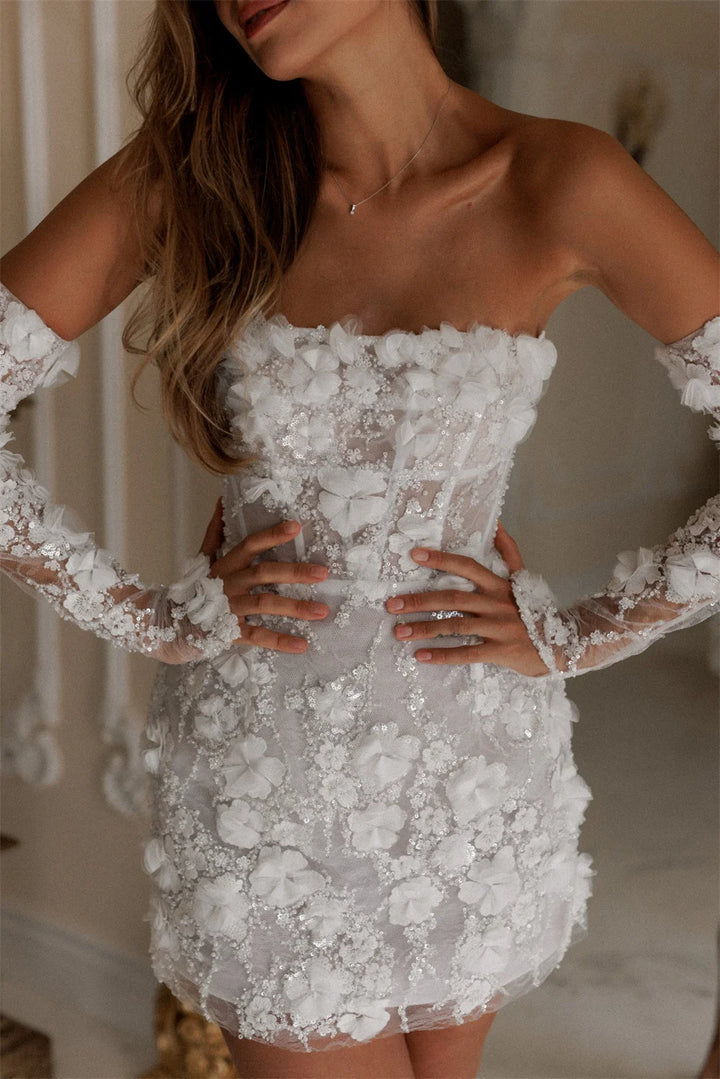 Dreamy Beads String Mini Wedding Dress