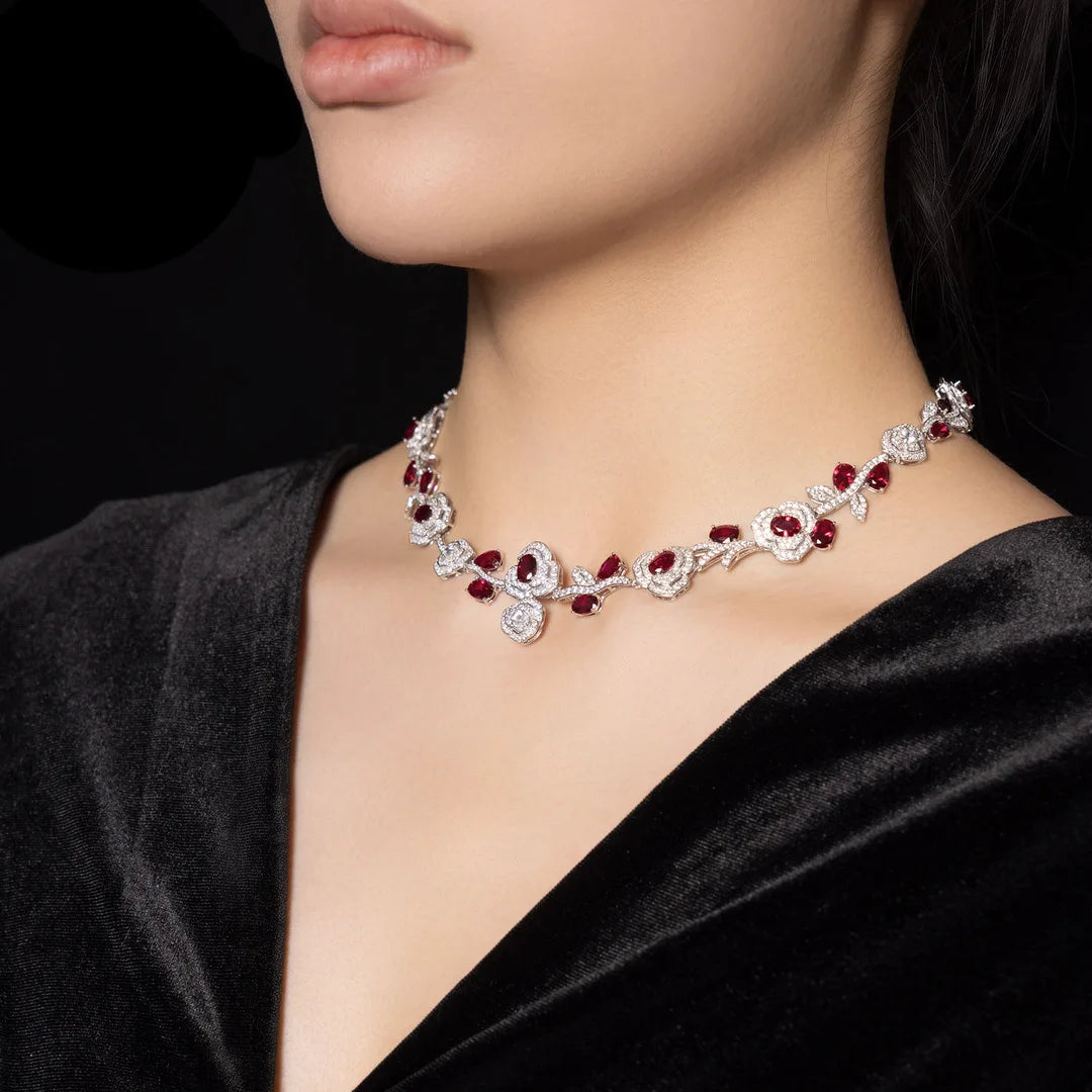 Elegant Carbon Diamond Rose Neckless