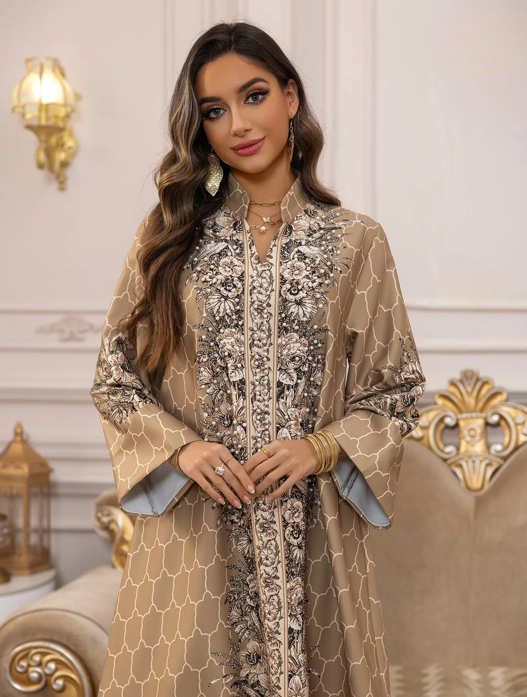 High-Class Bedazzled Long Kaftan Dress