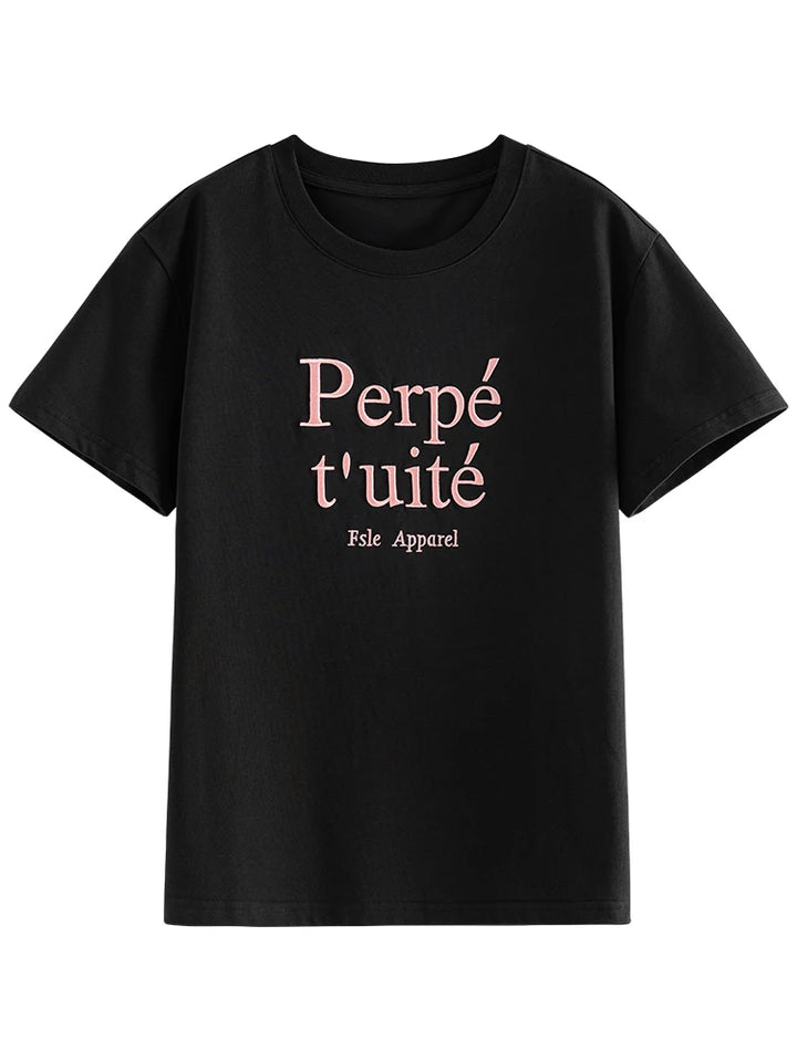 Embroidered Cool Letter Loose Fit T-Shirt