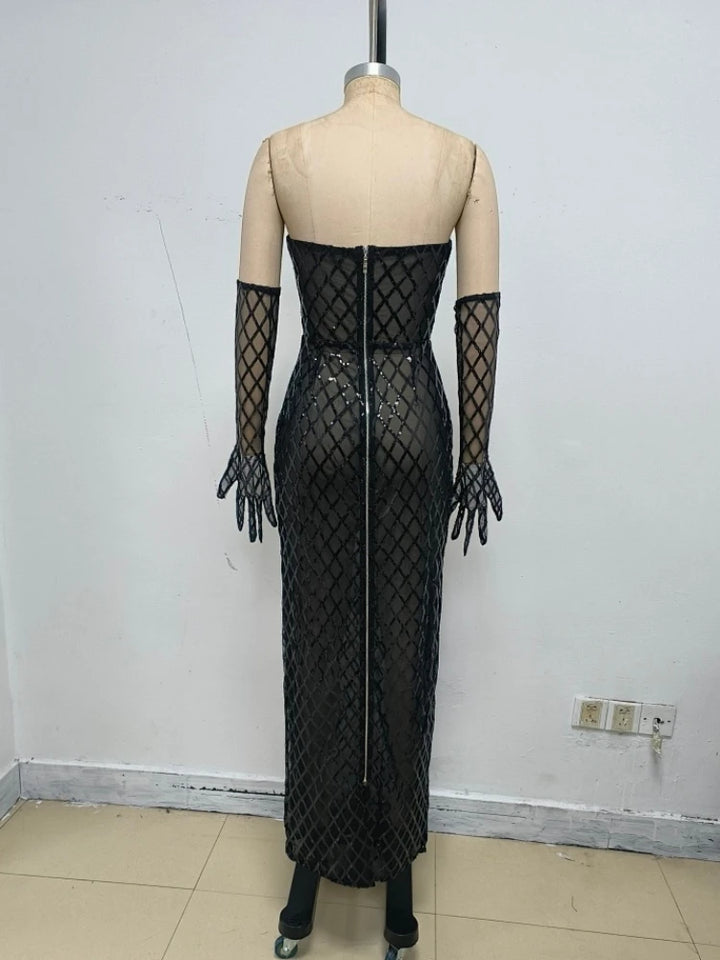 Smart Mesh Sequins Bow Dress