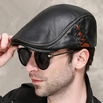 Elegant Beret Style Leather Cap