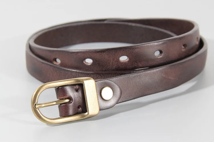 Stylish Cowhide Leather Narrow Belt