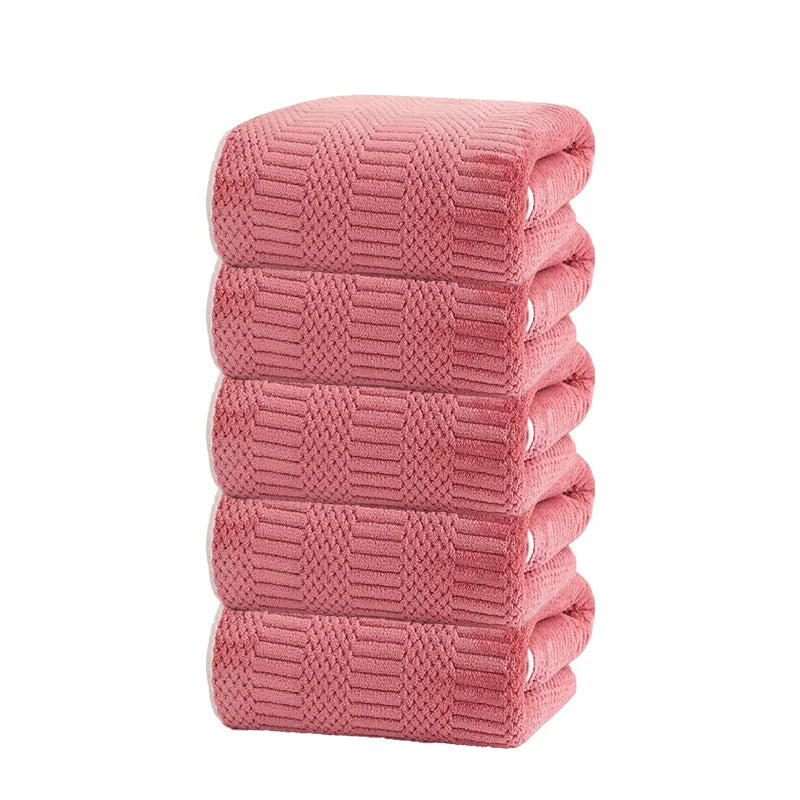 Microfiber towel set (5) in rose pink with textured grid pattern