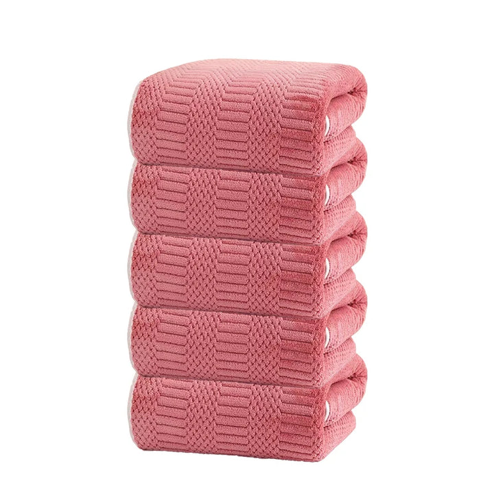 Microfiber towel set (5) in rose pink with textured grid pattern