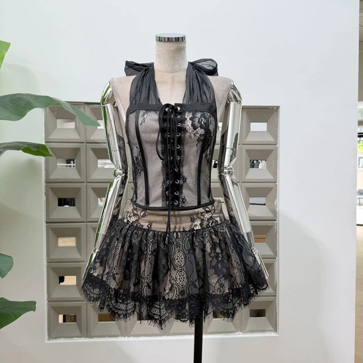Lovely Lace Corset Two Pieces Skirt Dress