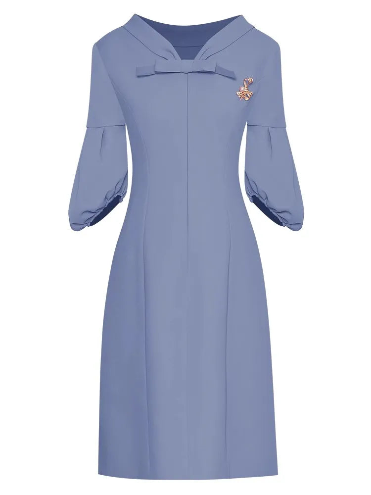 Elegant Simple Brooch Commuter Dress