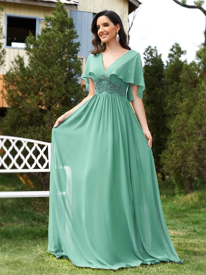 Elegant Chiffon Short Sleeves Formal Dress