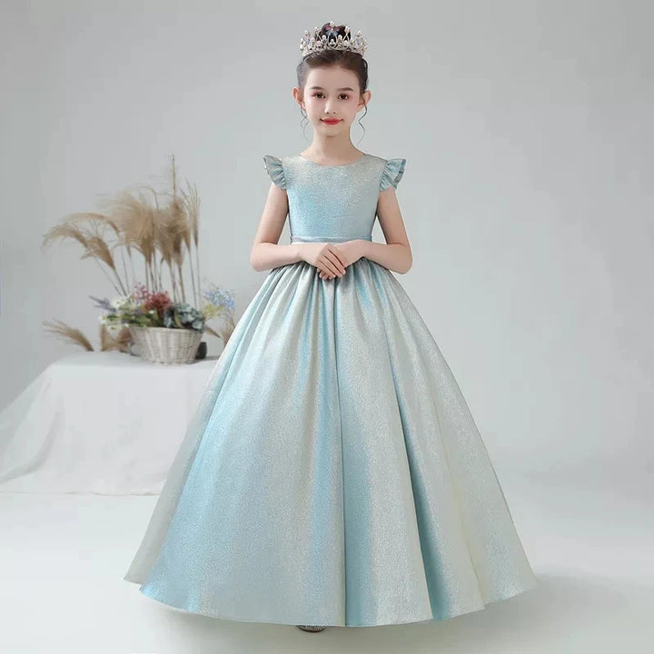 Glittery Sleek Satin Girl's Party Ball Gown
