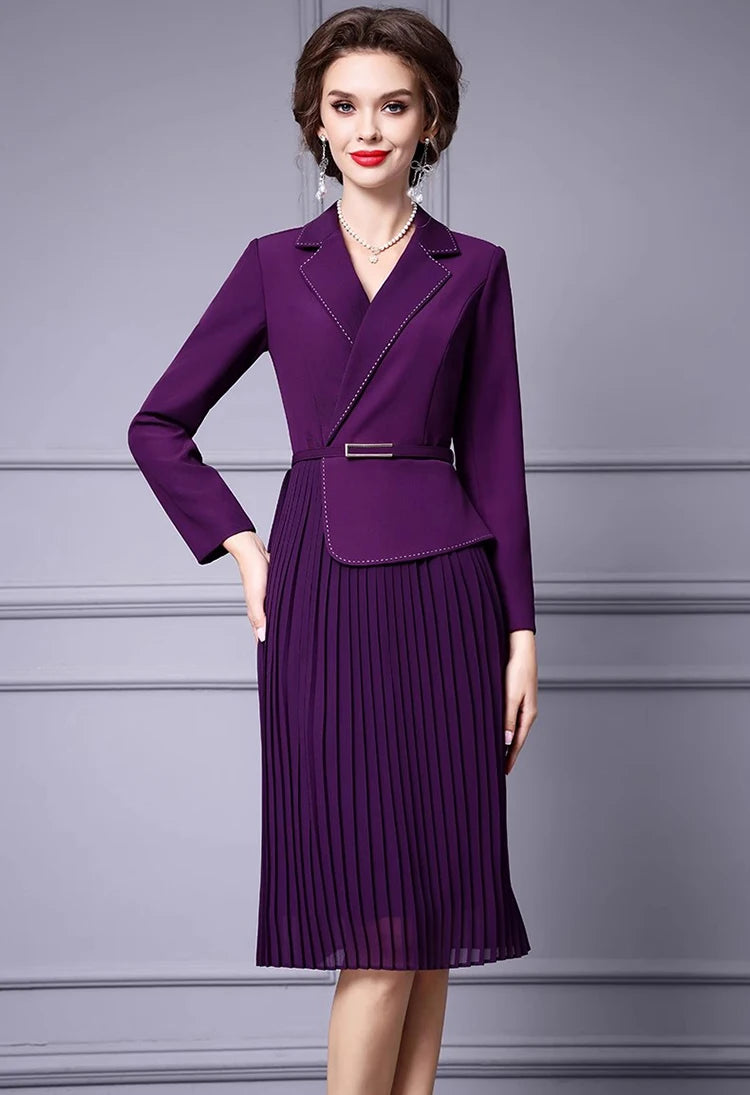 Notched Splicing Slim-Fit Commuter Dress