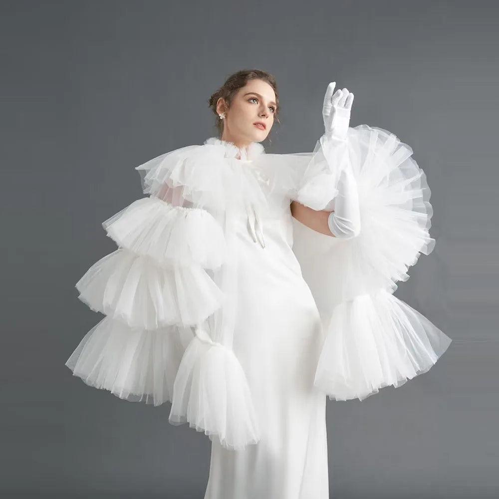 Lovely Tulle Layered Bridal Cape Jacket