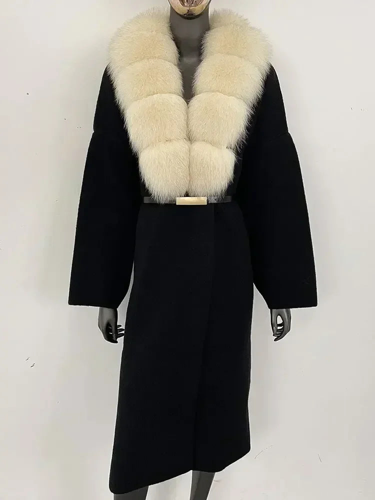 Alluring Detachable Real Fur Collar Coat