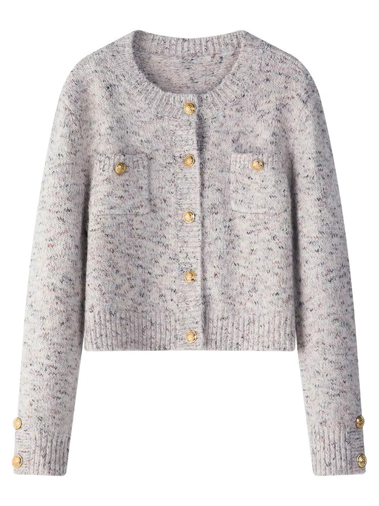 Round Neck Short Knitted Cardigan