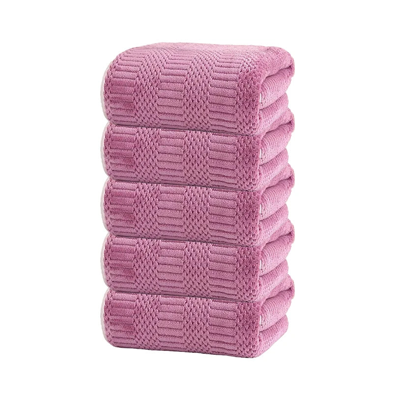 Microfiber towel set (5) in purple with textured grid pattern