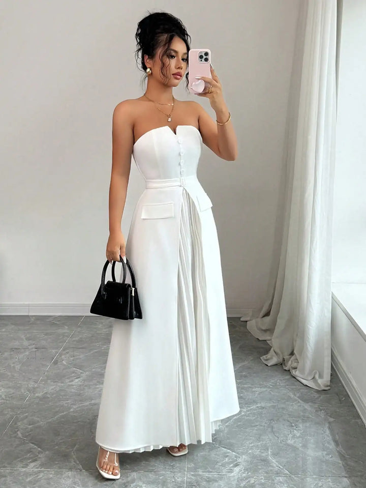 Stylish Waist Pleated Formal Dress