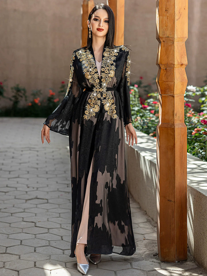Stylish Lace Embroidered Two Piece Robe Set