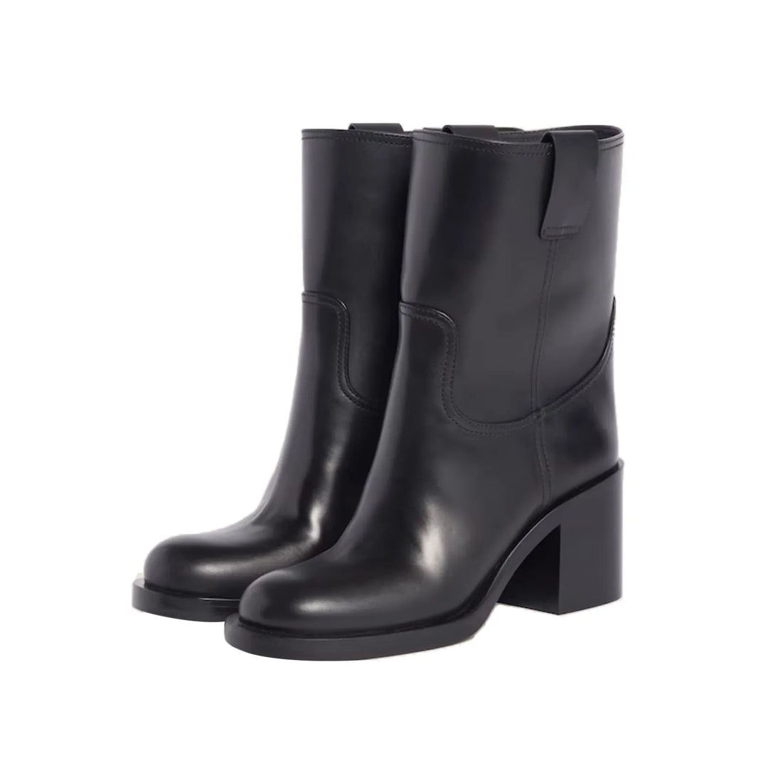 Black pull-on ankle boots with elastic-look side panels and chunky block heel