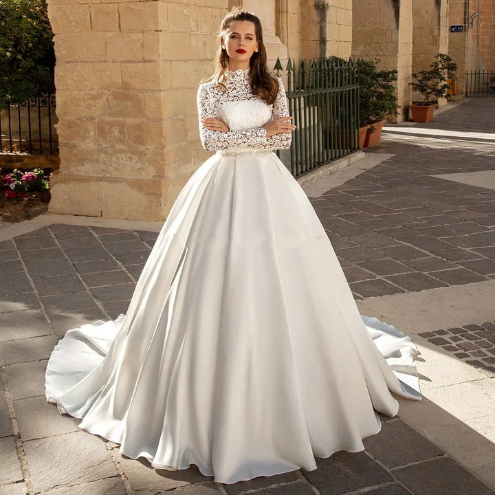 Graceful High Neck Wedding Gown