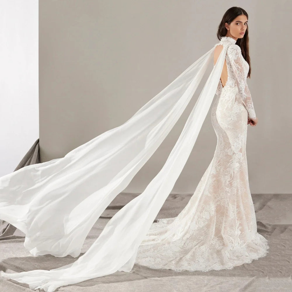 Luxury High Neck Lace Accents Wedding Dress